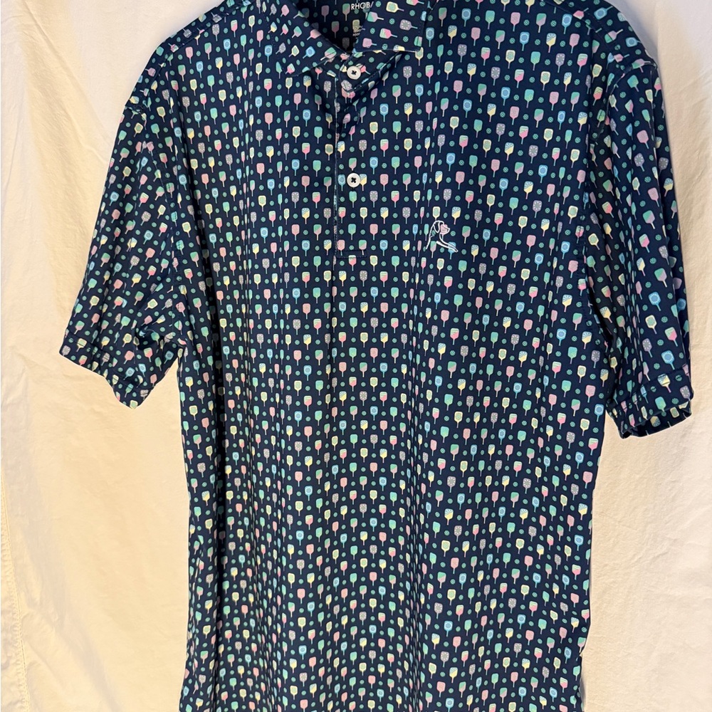 Rhoback Blue Polo Shirt with Geometric Pattern